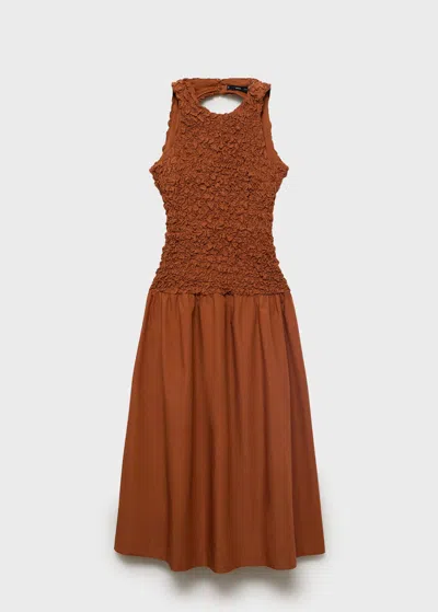 Mango Robe Texturée Combinée Dos Ouvert Marron Moyen - Femme - L -