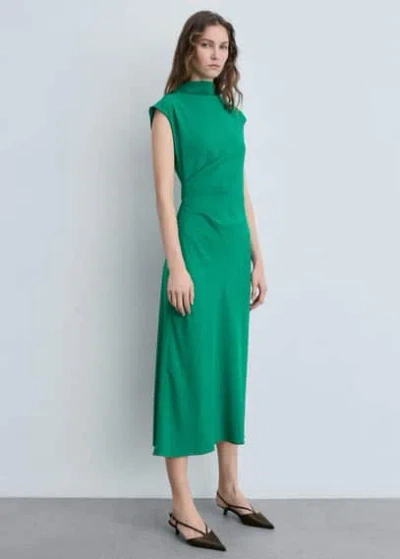 Mango A-line Dress With Draped Waist Green