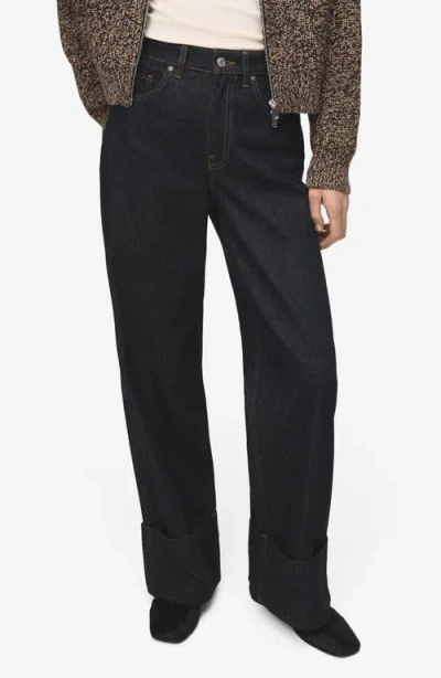 Mango Rolled Hem Straight Leg Jeans In Black