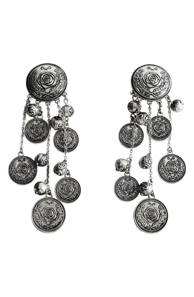 Mango Rose Engraved Drop Earrings In Gold