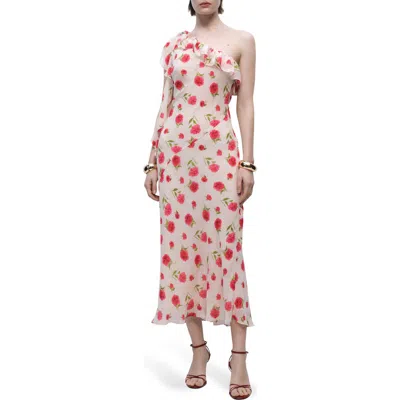 Mango Rose Ruffle One-shoulder Maxi Dress In Ecru
