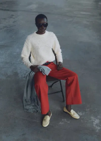 Mango Round-neck Bouclé Sweater In Ecru