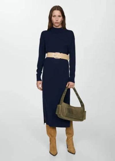 Mango Round-neck Knitted Dress Dark Navy