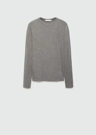 Mango Round-neck Long-sleeved T-shirt Medium Heather Grey