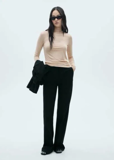 Mango Round-neck Long-sleeved T-shirt Sand