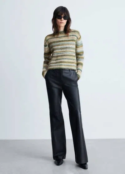 Mango Round-neck Striped Sweater Dark Green