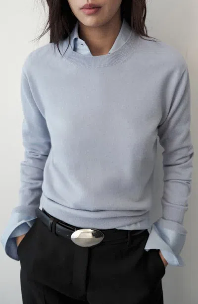 Mango Round Neck Wool Sweater In Blue