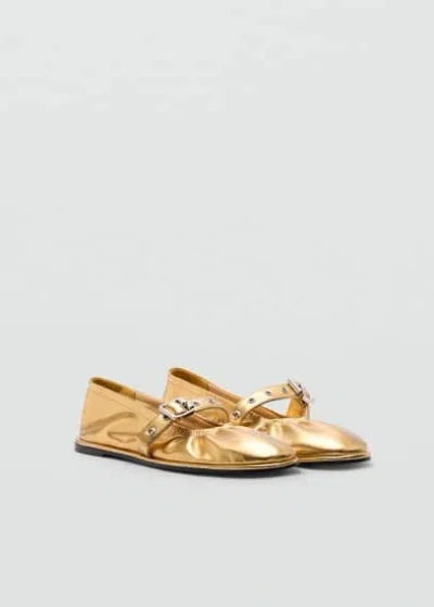 Mango Round-toe Ballerina Shoes With Buckle Gold In Or