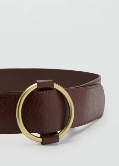 Mango Ceinture Cuir Boucle Ronde Marron - Femme - L -  In Brown