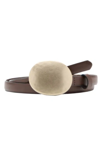 Mango Rounded Buckle Leather Belt In Brown