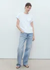Mango Rounded Neck Cotton T-shirt White In Blue