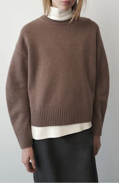 Mango Rounded Neck Wool Blend Sweater In Brown