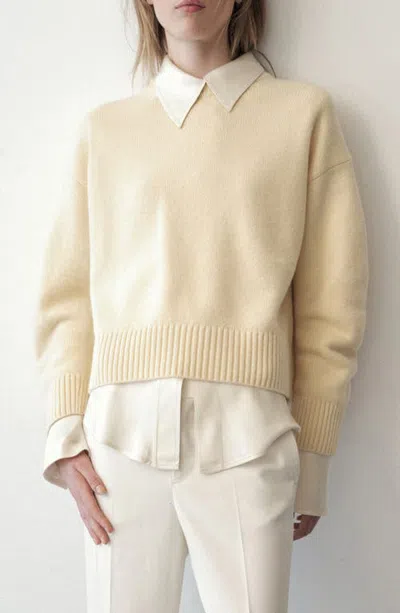 Mango Rounded Neck Wool Blend Sweater In Neutral