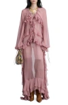 Shop Mango Royal Long Sleeve Ruffle Dress In Pink