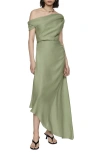 Mango Asymmetrical Pleated Dress Medium Green In Medium Green