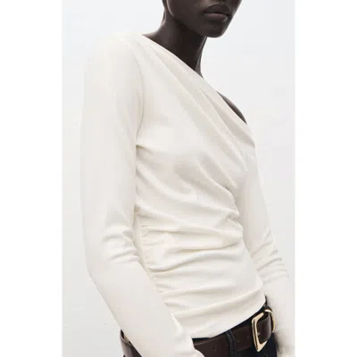 Mango Ruched Asymmetric Stretch Cotton & Modal Top In White