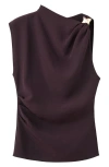 Mango Ruched Asymmetric Top In Brown