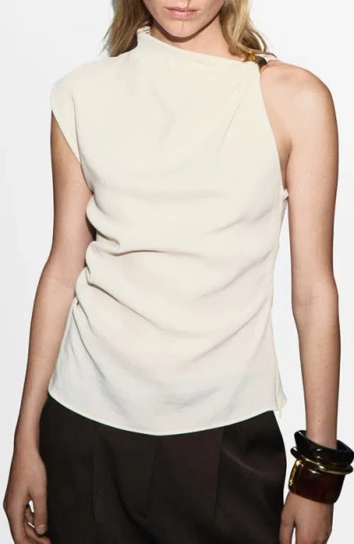 Mango Ruched Asymmetric Top In White
