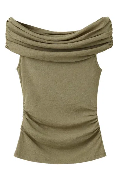 Mango Ruched Boat Neck Sleeveless Top In Brown