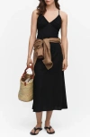 Mango Ruched Midi Dress Black In Black