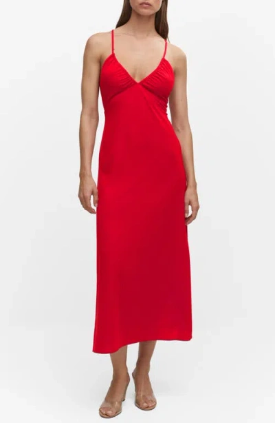 Mango Ruched Midi Dress Red