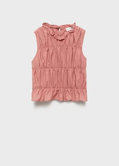 Mango Kids' Ruched Details Linen-blend Top Pink