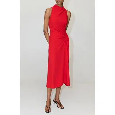 Mango Ruched Draped Neck Midi Dress In Multi
