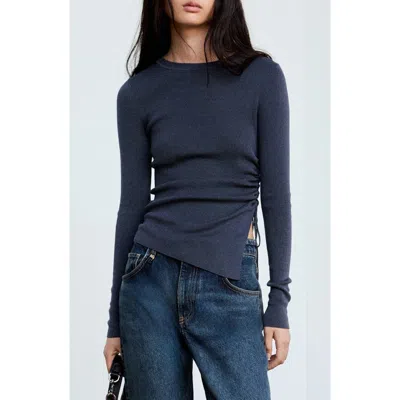 Mango Ruched Fine Knit Sweater In Blue