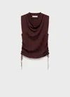Mango Ruched Knitted Top Brown In Brown