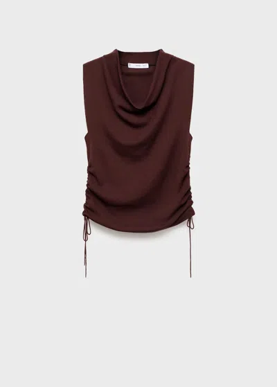 Mango Ruched Knitted Top Brown