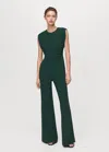 Mango Ruched Long Jumpsuit Green In Green