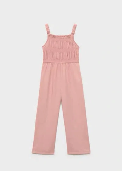 Mango Kids' Ruched Long Jumpsuit Pink