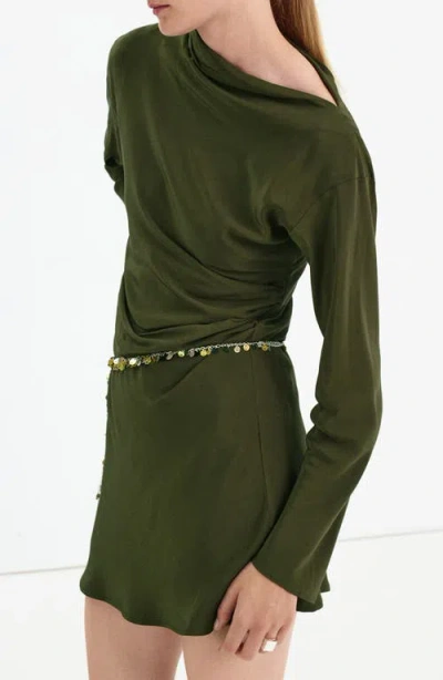 Mango Ruched Long Sleeve Dress In Green