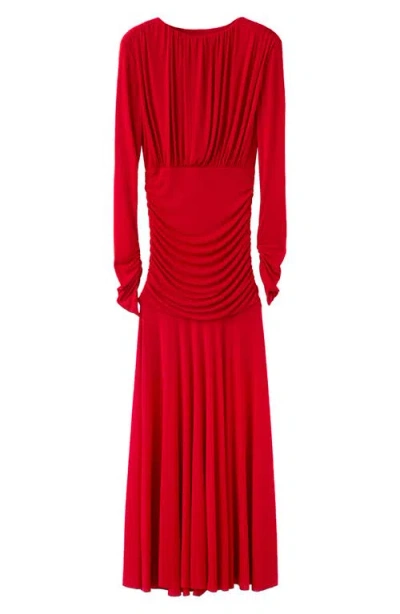Mango Structured Long Sleeve Ruched Maxi Dress In Red