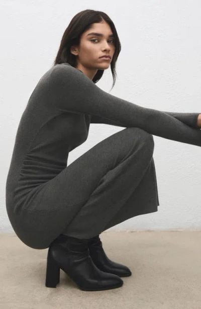Mango Ruched Long Sleeve Knit Maxi Dress In Gray