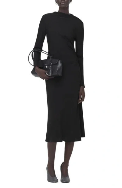 Mango Ruched Long Sleeve Midi Dress In Black