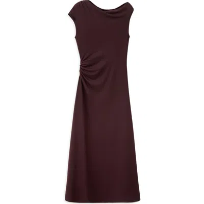 Mango Ruched Maxi Dress In Burgundy