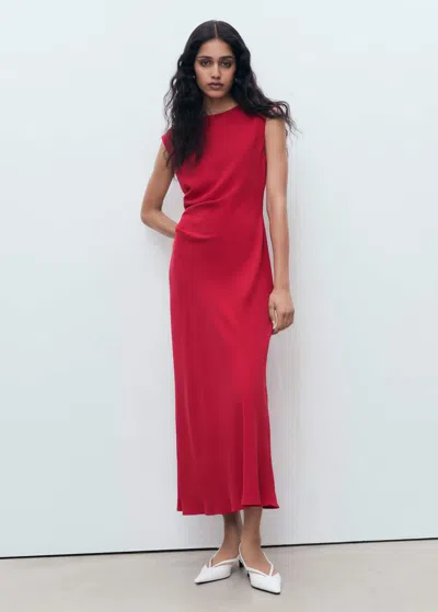 Mango Ruched Midi Dress Red