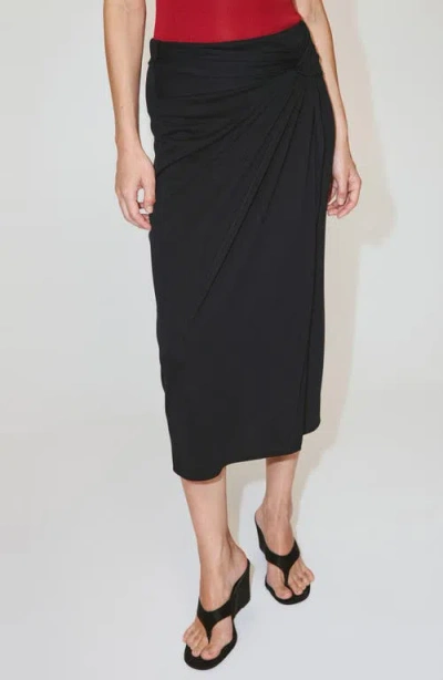 Mango Ruched Midi Skirt In Black