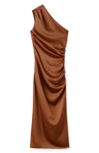 Mango Ruched One-shoulder Maxi Dress In Brown