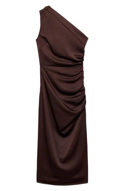 Mango Ruched One-shoulder Midi Dress