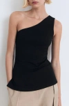 Mango Ruched One-shoulder Top In Black