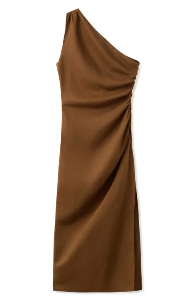 Mango Ruched One-shoulder Maxi Dress In Metallic