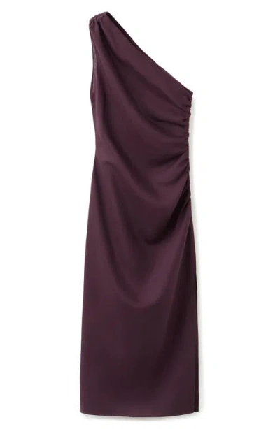 Mango Ruched One-shoulder Maxi Dress In Brown