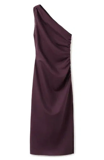 Mango Ruched One-shoulder Maxi Dress In Purple