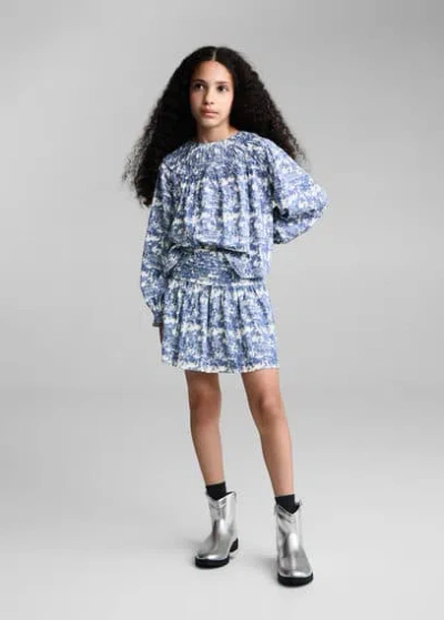 Mango Kids' Ruched Printed Blouse Blue