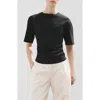 Mango Ruched Side Cotton T-shirt In Black