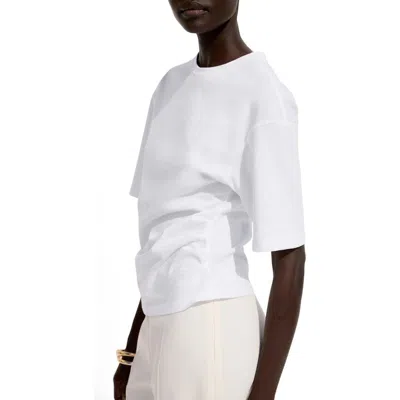Mango Ruched Side Cotton T-shirt In White