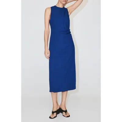 Mango Ruched Side Tie Dress In Blue