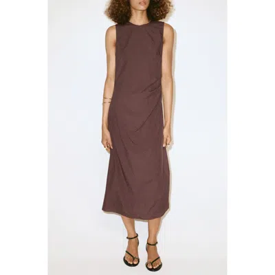 Mango Ruched Side Tie Dress In Brown